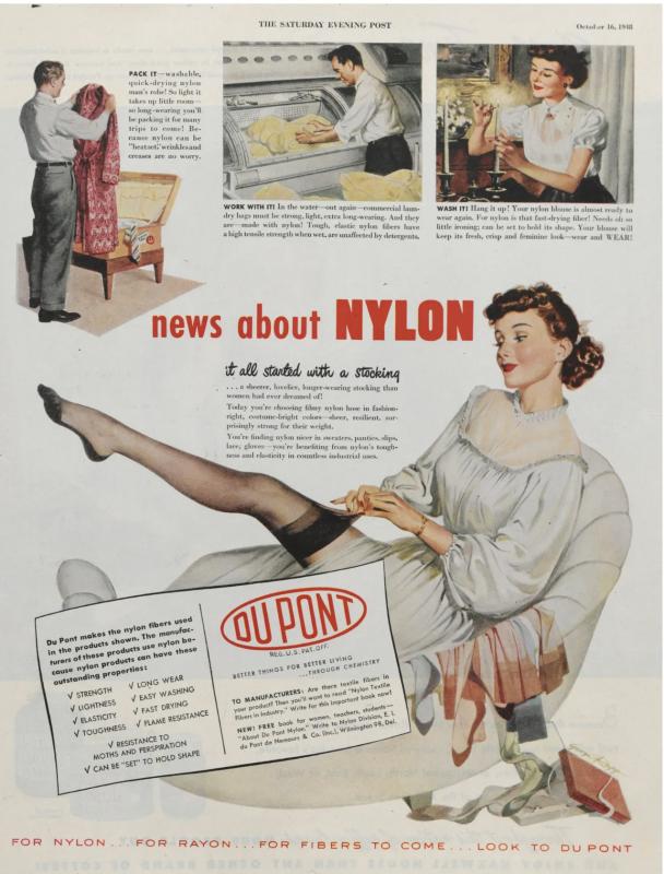 Who knew? It was the extreme popularity of nylon stockings, to replace silk, that made nylon a household name across the country and even overseas. AMERICAN CHEMICAL SOCIETY PHOTO